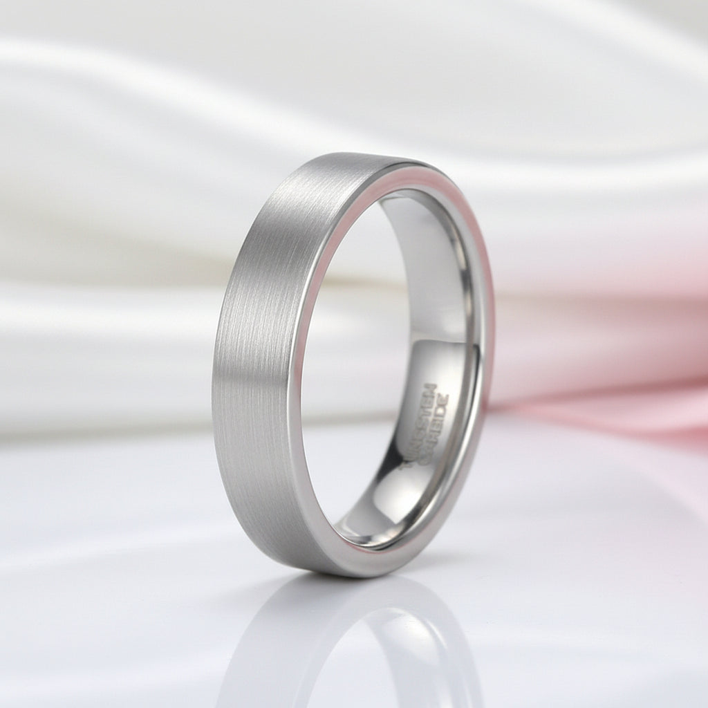 Brushed Tungsten Wedding Band-Black Diamonds New York