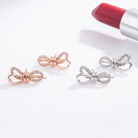 Butterfly Design Women's Stud Earrings In Rose & White Gold-Black Diamonds New York