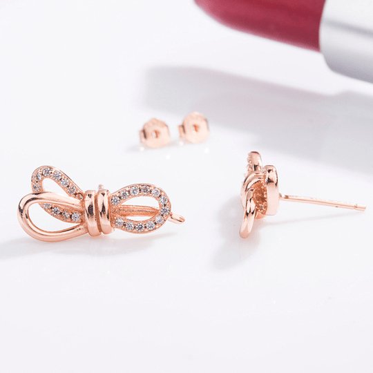 Butterfly Design Women's Stud Earrings In Rose & White Gold - Black Diamonds New York