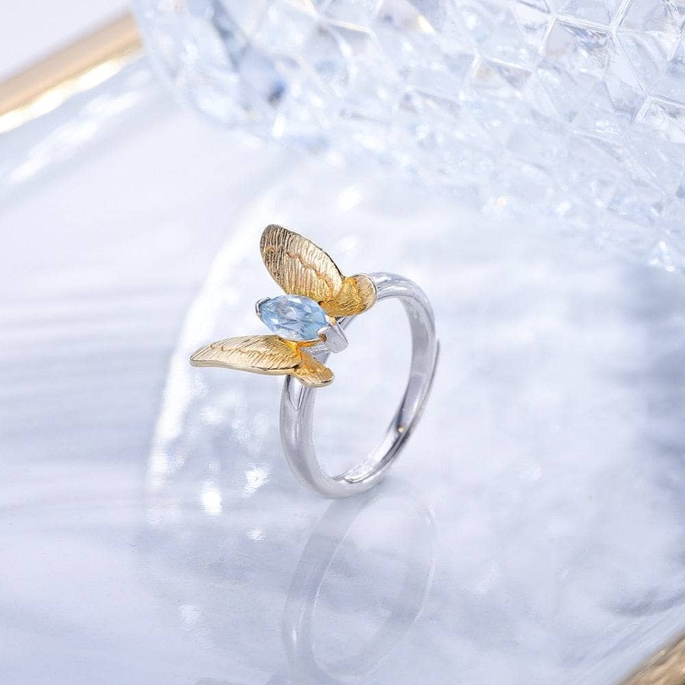 Butterfly Natural Gemstone Ring-Black Diamonds New York