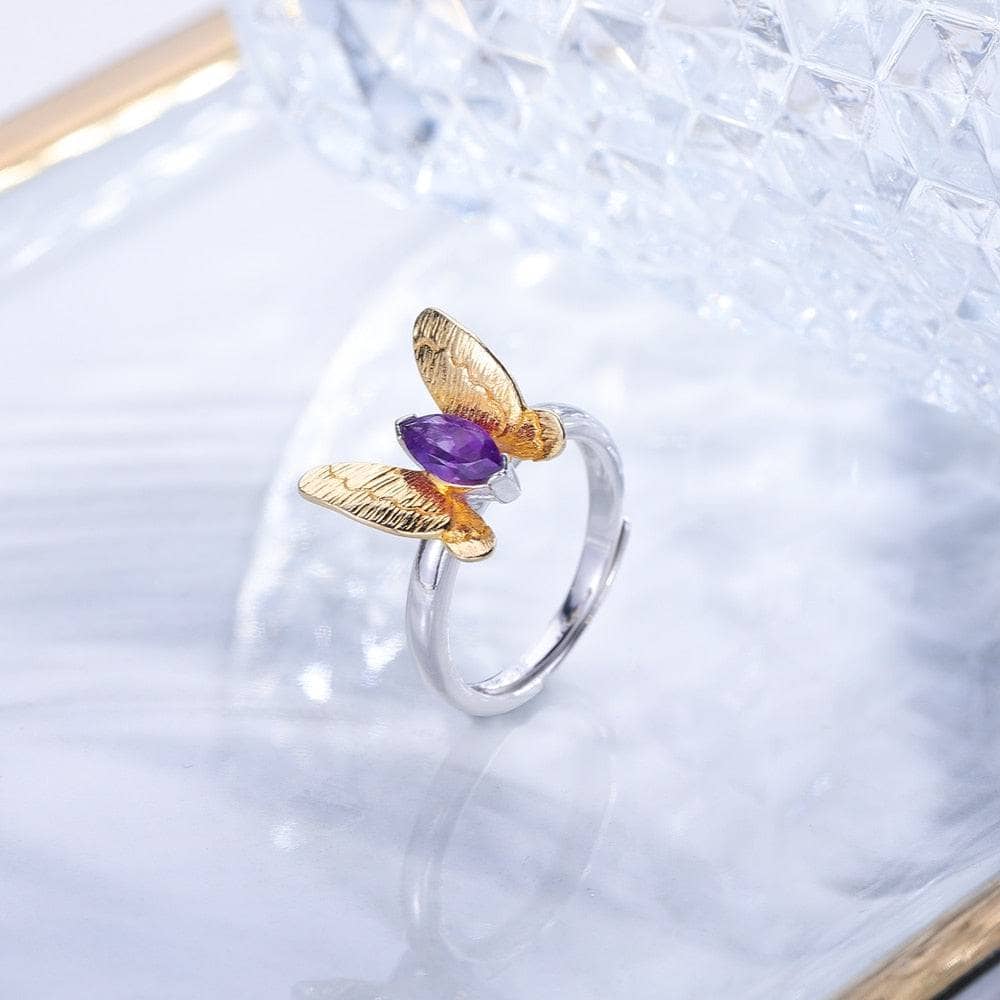 Butterfly Natural Gemstone Ring-Black Diamonds New York