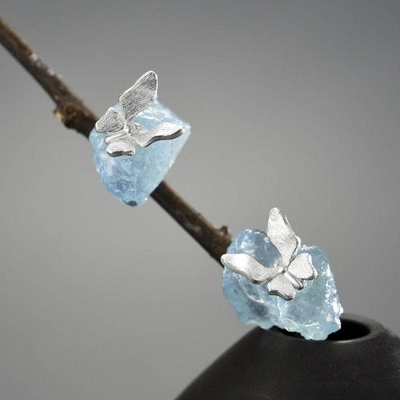Butterfly Stud Earrings with Stones-Black Diamonds New York