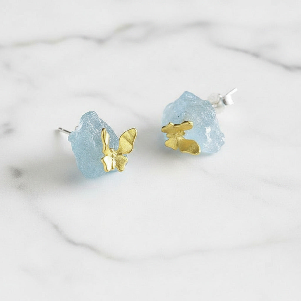 Butterfly Stud Earrings with Stones-Black Diamonds New York