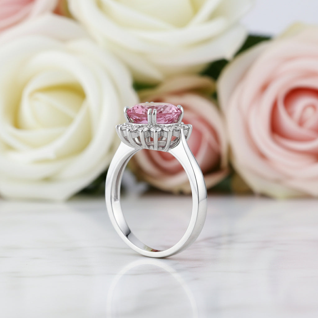 14K White Gold 2.8ct Pink Topaz 0.35ct Natural Diamond Ring-Black Diamonds New York