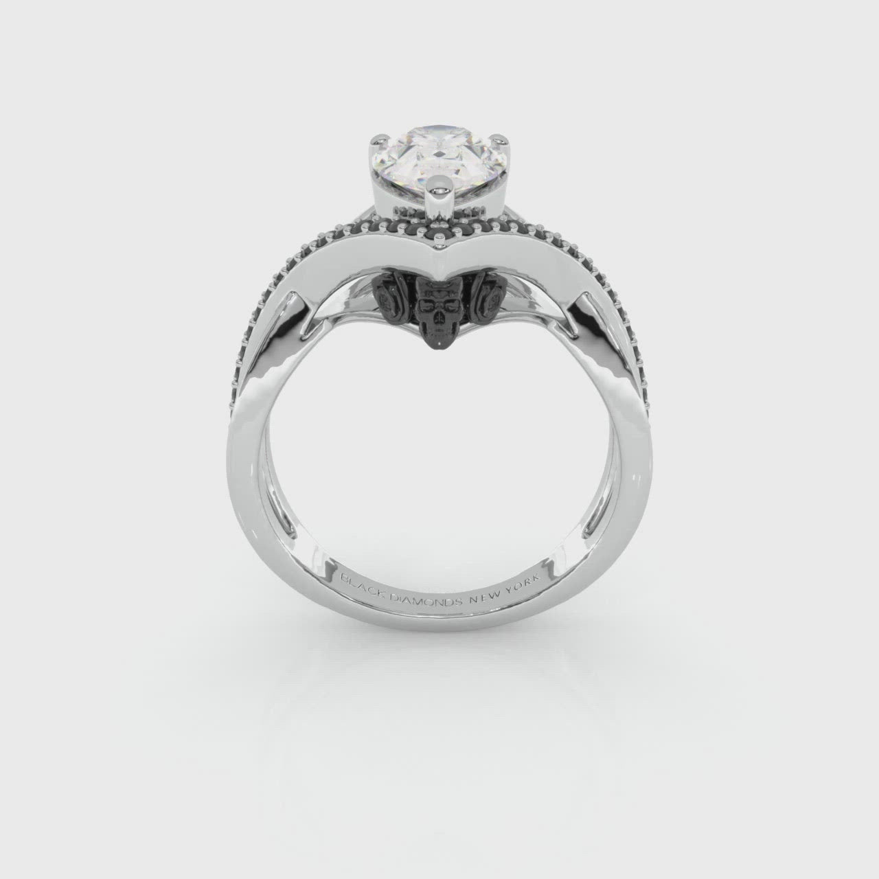 Only You- 1.5 Carat Pear Cut Diamond Skull & Roses Wedding Ring