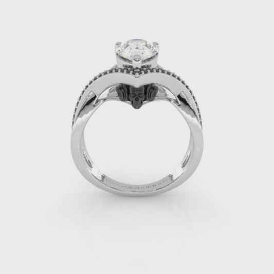 Only You- 1.5 Carat Pear Cut Diamond Skull & Roses Wedding Ring