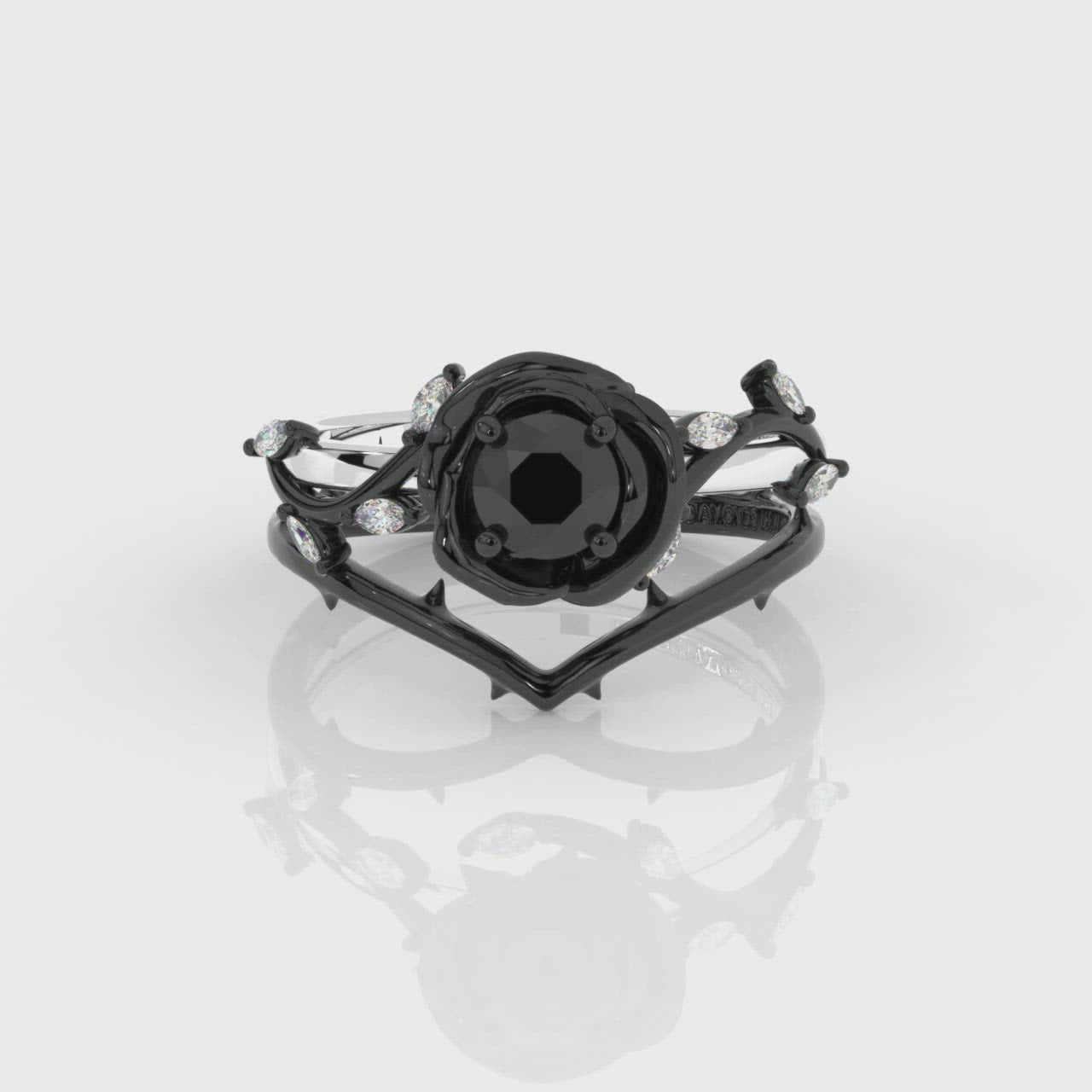 Black Rose- .50ct Round Cut Diamond 14k Gold Modern Goth Engagement Ring