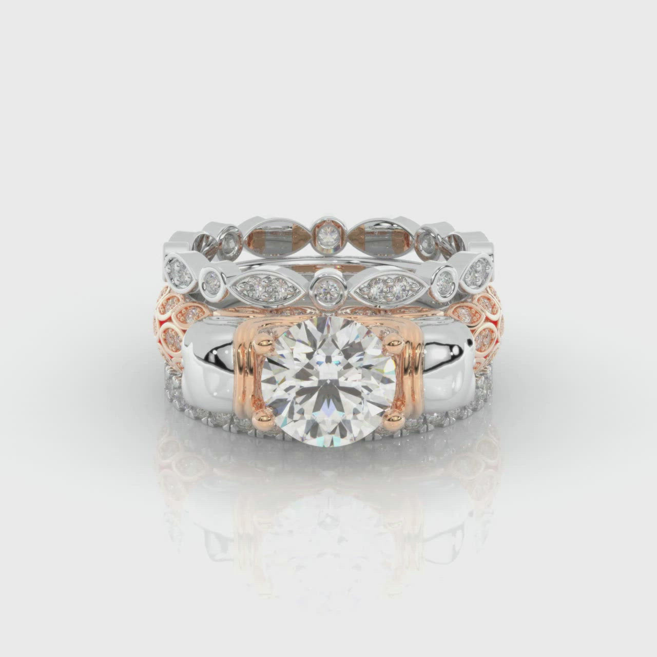 I love You Three Times More- 3PC 1 Carat Diamond Skull Ring Set