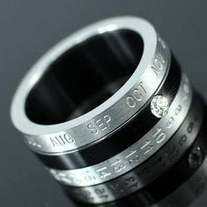 Calendar Date Stainless Steel Spin Mens Ring-Black Diamonds New York