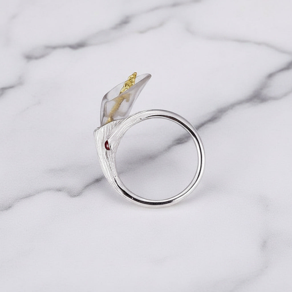 Calla Lily Flower Adjustable Ring-Black Diamonds New York