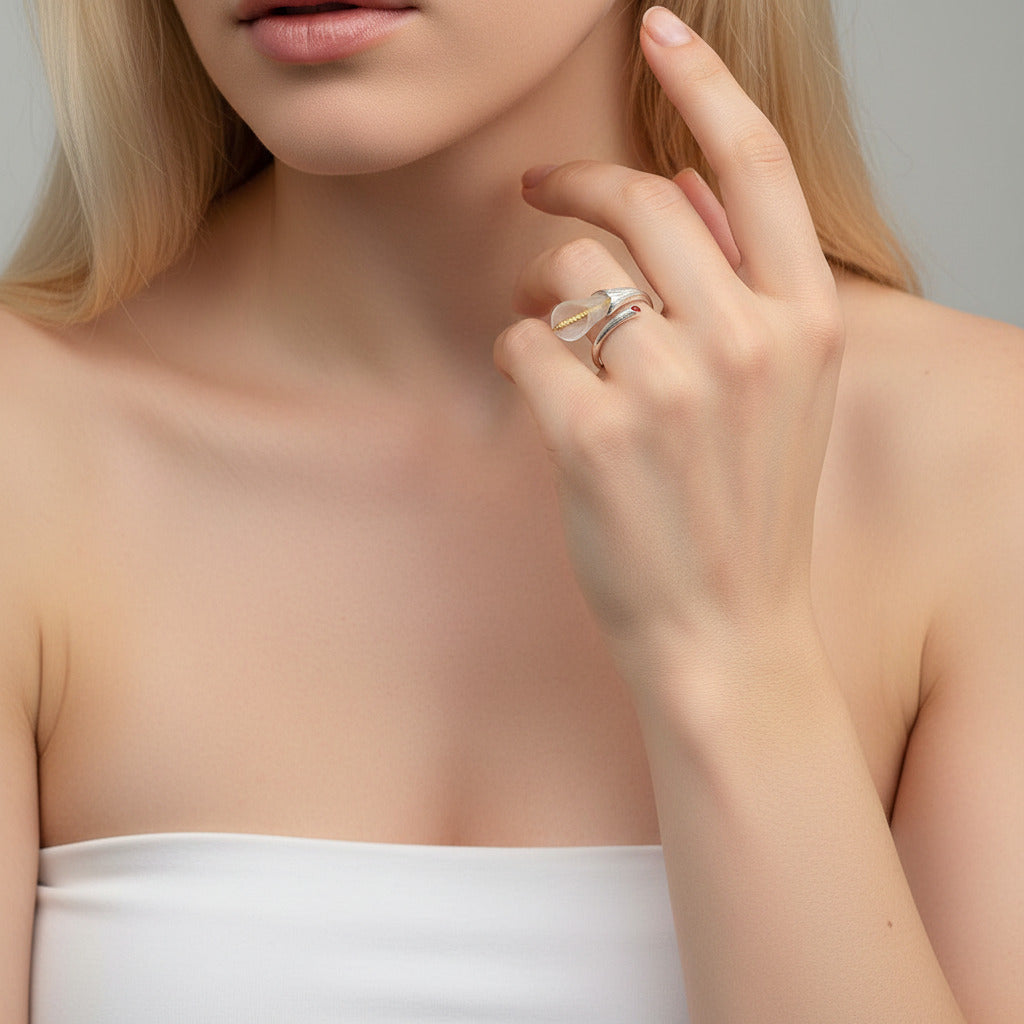 Calla Lily Flower Adjustable Ring-Black Diamonds New York
