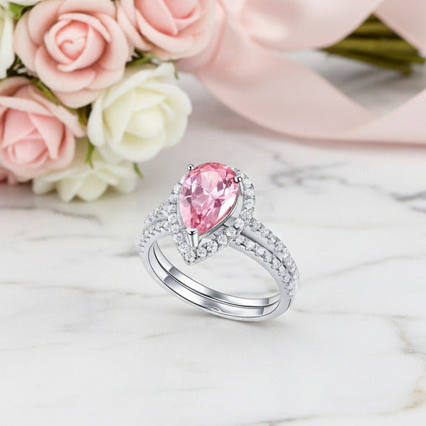 Pear-Cut Diamond Option Halo Engagement Ring Set-Black Diamonds New York