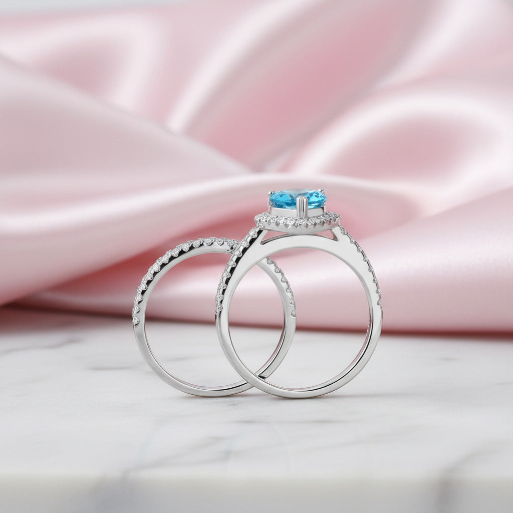 Pear-Cut Diamond Option Halo Engagement Ring Set-Black Diamonds New York