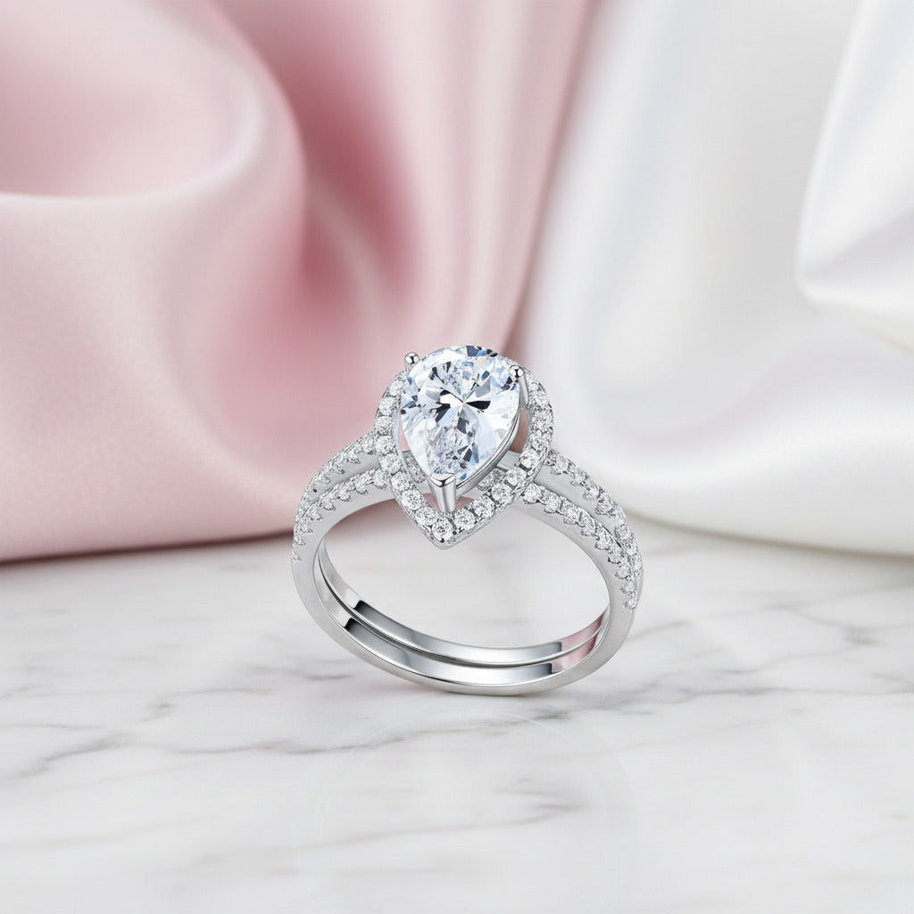 Pear-Cut Diamond Option Halo Engagement Ring Set-Black Diamonds New York