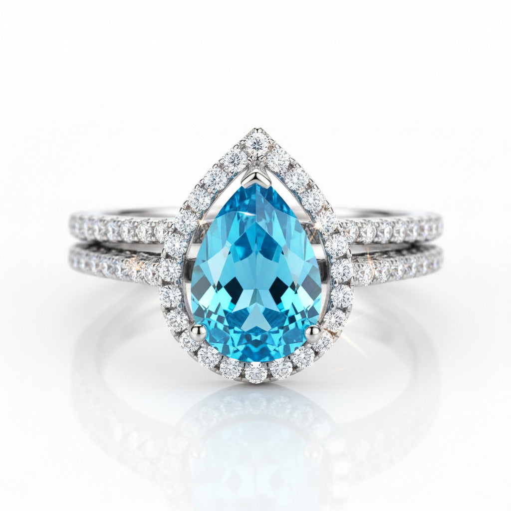 Pear-Cut Diamond Option Halo Engagement Ring Set-Black Diamonds New York