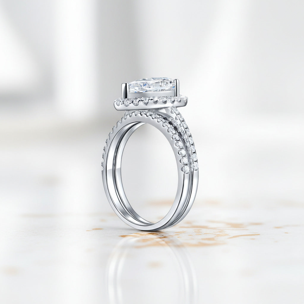 Pear-Cut Diamond Option Halo Engagement Ring Set-Black Diamonds New York
