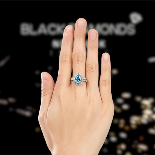 Carat Pear Cut Created Diamond Engagement Ring Set - Black Diamonds New York