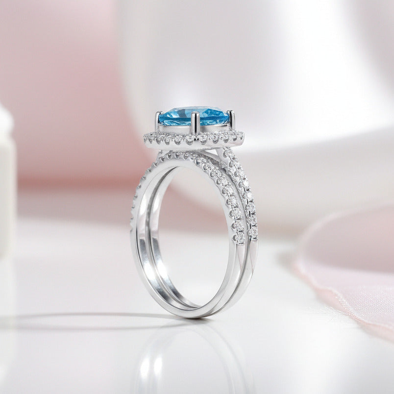 Pear-Cut Diamond Option Halo Engagement Ring Set-Black Diamonds New York