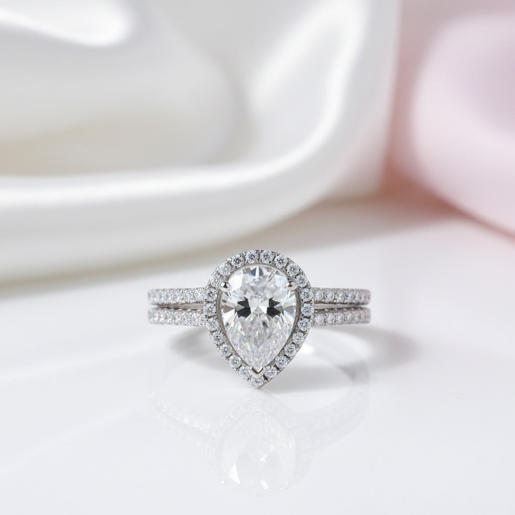 Pear-Cut Diamond Option Halo Engagement Ring Set-Black Diamonds New York