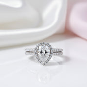 Pear-Cut Diamond Option Halo Engagement Ring Set-Black Diamonds New York