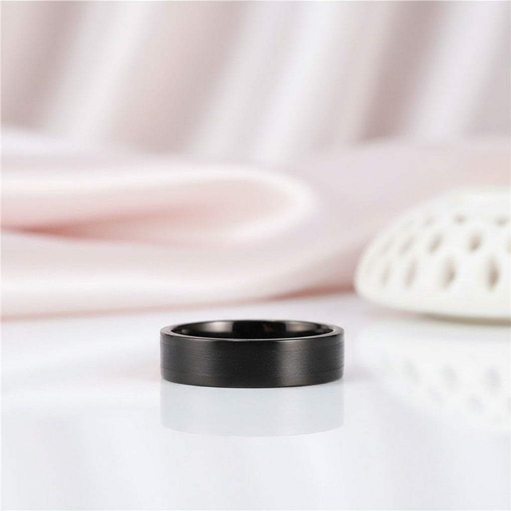 Casual 6mm Black Titanium Men's Wedding Band-Black Diamonds New York