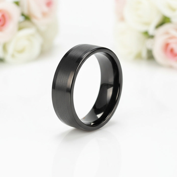 Casual 6mm Black Titanium Men's Wedding Band-Black Diamonds New York