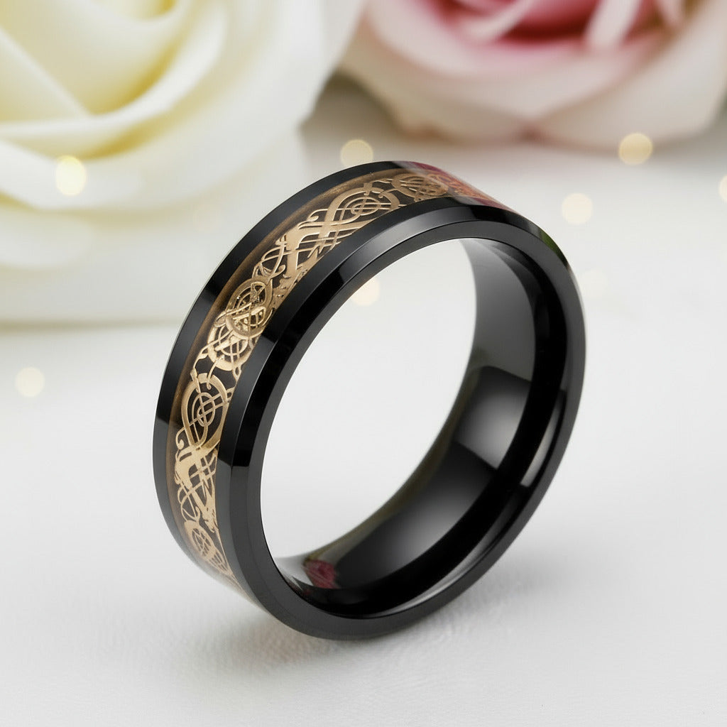 Celtic Dragon Men's Tungsten Carbide Wedding Band-Black Diamonds New York