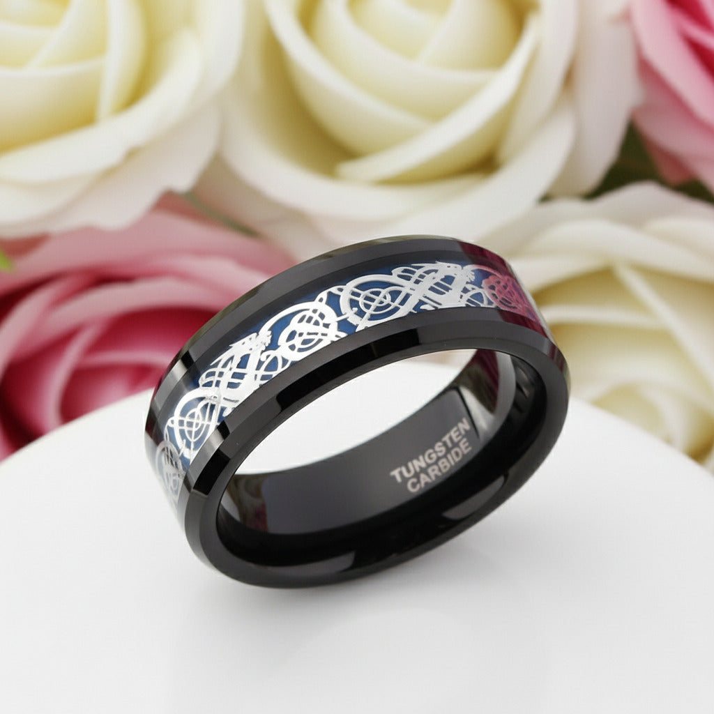 Celtic Dragon Men's Tungsten Carbide Wedding Band-Black Diamonds New York