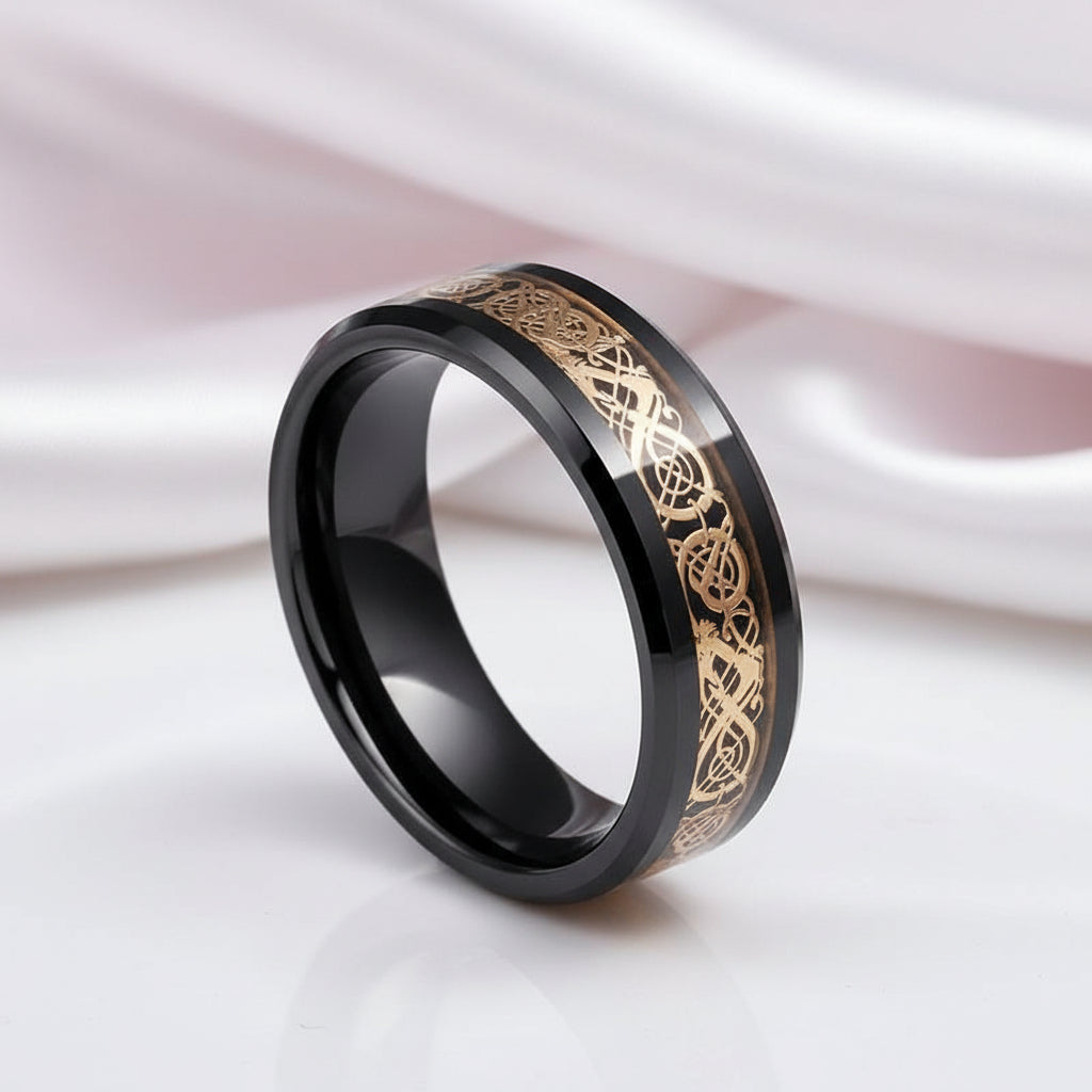 Celtic Dragon Men's Tungsten Carbide Wedding Band-Black Diamonds New York