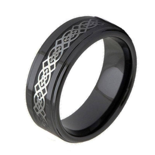 Celtic Knot Men's Ceramic Wedding Band-Black Diamonds New York