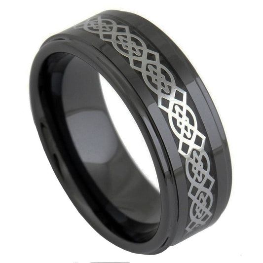 Celtic Knot Men's Ceramic Wedding Band-Black Diamonds New York
