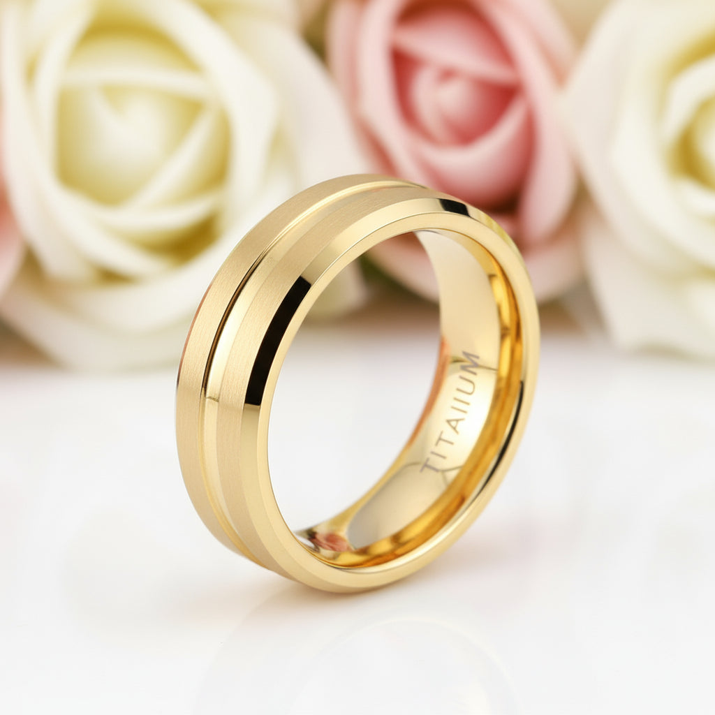 Center Groove Titanium Men's Wedding Band-Black Diamonds New York