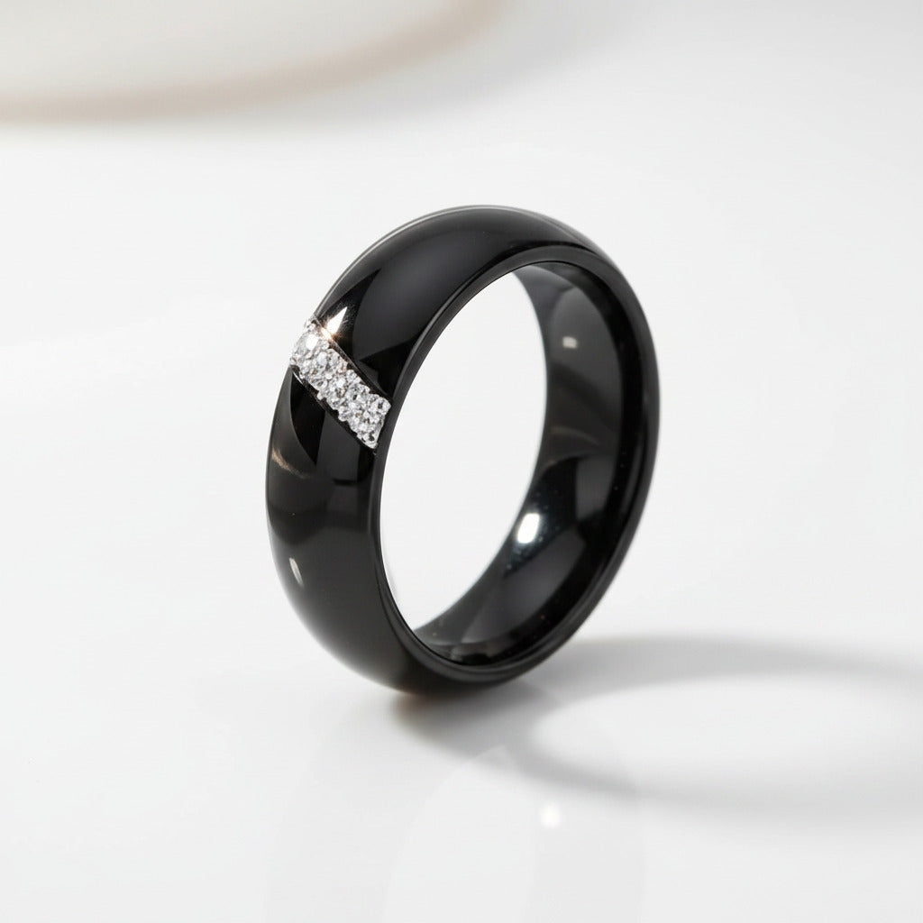 6mm Ceramic Dome Wedding Band with Diamond Option-Black Diamonds New York