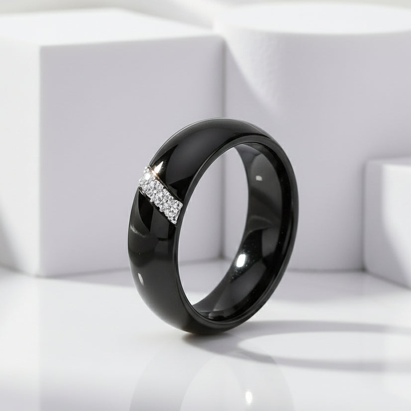 6mm Ceramic Dome Wedding Band with Diamond-Black Diamonds New York