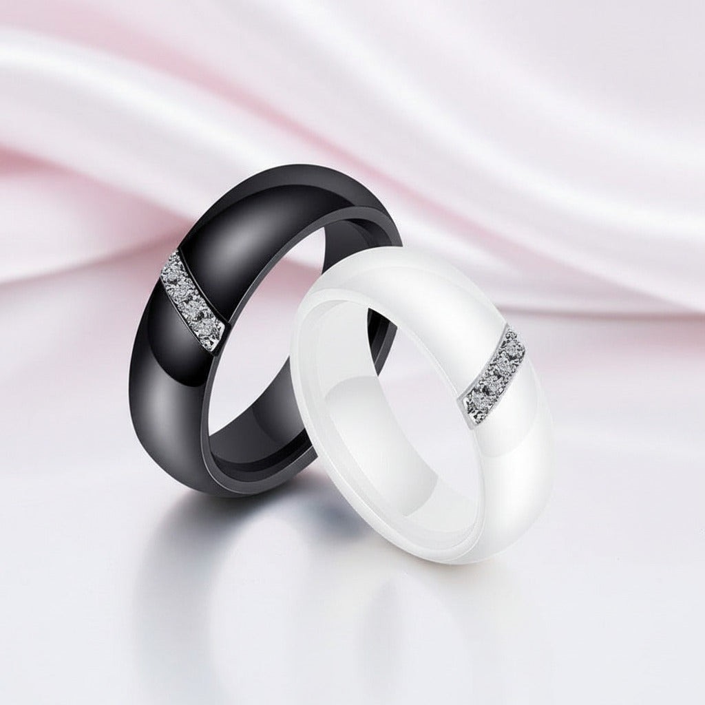 6mm Ceramic Dome Wedding Band with Diamond Option-Black Diamonds New York