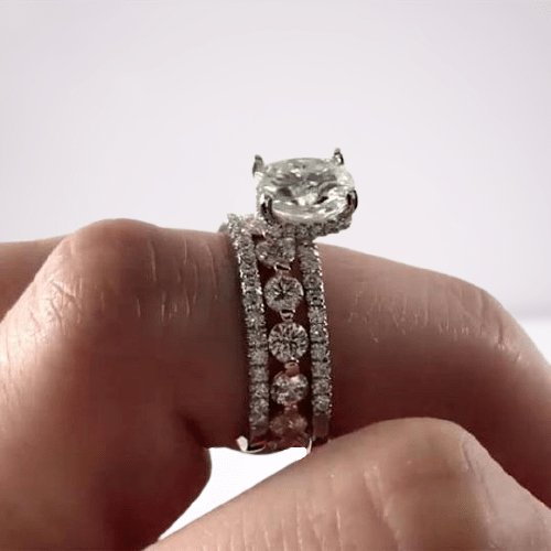 Diamond Cushion Cut 3-Pcs Wedding Ring-Black Diamonds New York