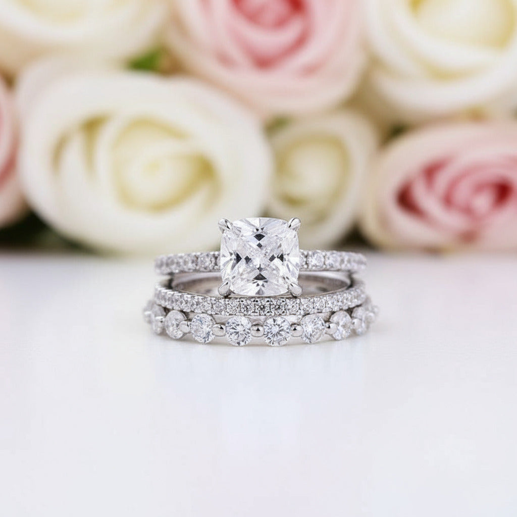 Diamond Cushion Cut 3-Pcs Wedding Ring-Black Diamonds New York