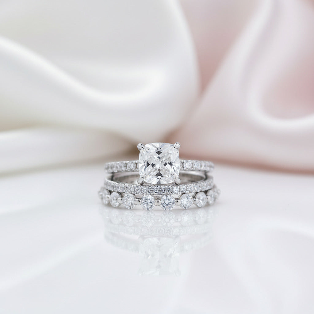 Diamond Option Cushion Cut 3-Pcs Wedding Ring-Black Diamonds New York