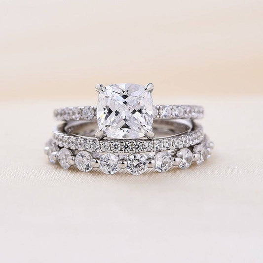 Certified Moissanite Cushion Cut 3-Pcs Wedding Ring - Black Diamonds New York