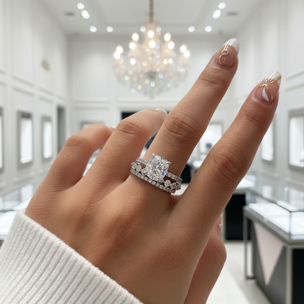 Diamond Cushion Cut 3-Pcs Wedding Ring-Black Diamonds New York