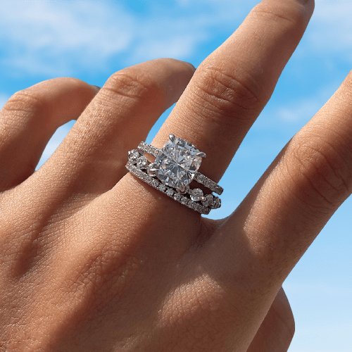 Certified Moissanite Cushion Cut 3-Pcs Wedding Ring - Black Diamonds New York