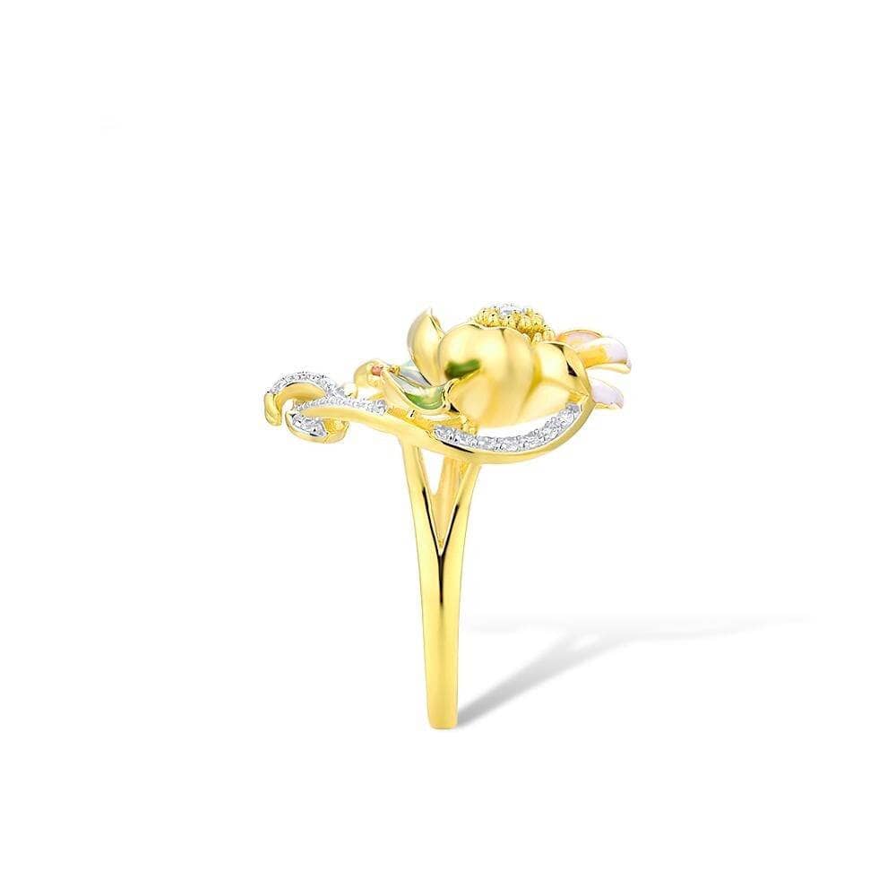 Charming Yellow Enamel Flower Ring-Black Diamonds New York