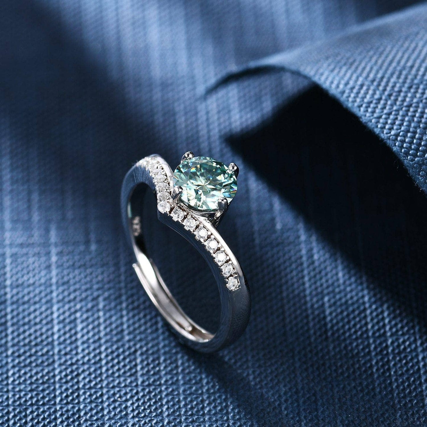 Chevron Ring 1.0ct Green Moissanite Adjustable Ring-Black Diamonds New York