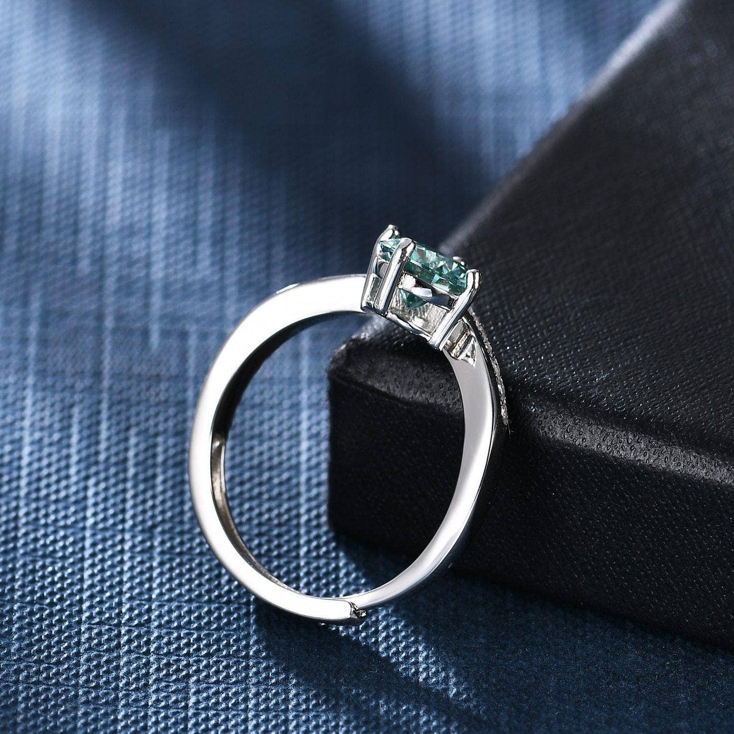 Chevron Ring 1.0ct Green Moissanite Adjustable Ring - Black Diamonds New York