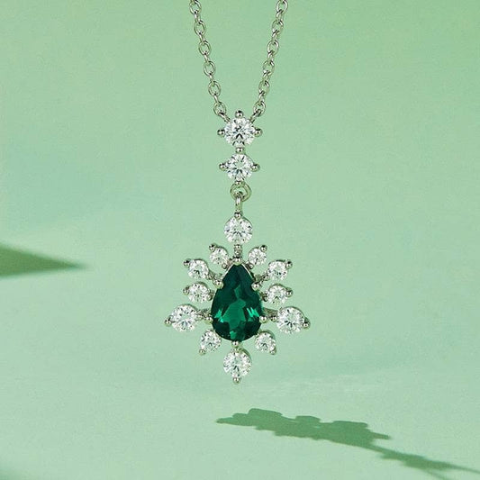 Christmas Pear Shaped Lab Grown Emerald Gemstone Necklace-Black Diamonds New York