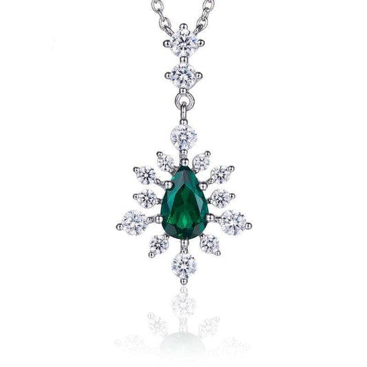 Christmas Pear Shaped Lab Grown Emerald Gemstone Necklace-Black Diamonds New York