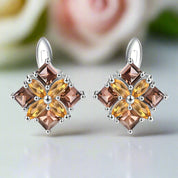 Citrine & Smoky Quartz Flower Stud Earrings-Black Diamonds New York