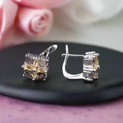 Citrine & Smoky Quartz Flower Stud Earrings-Black Diamonds New York