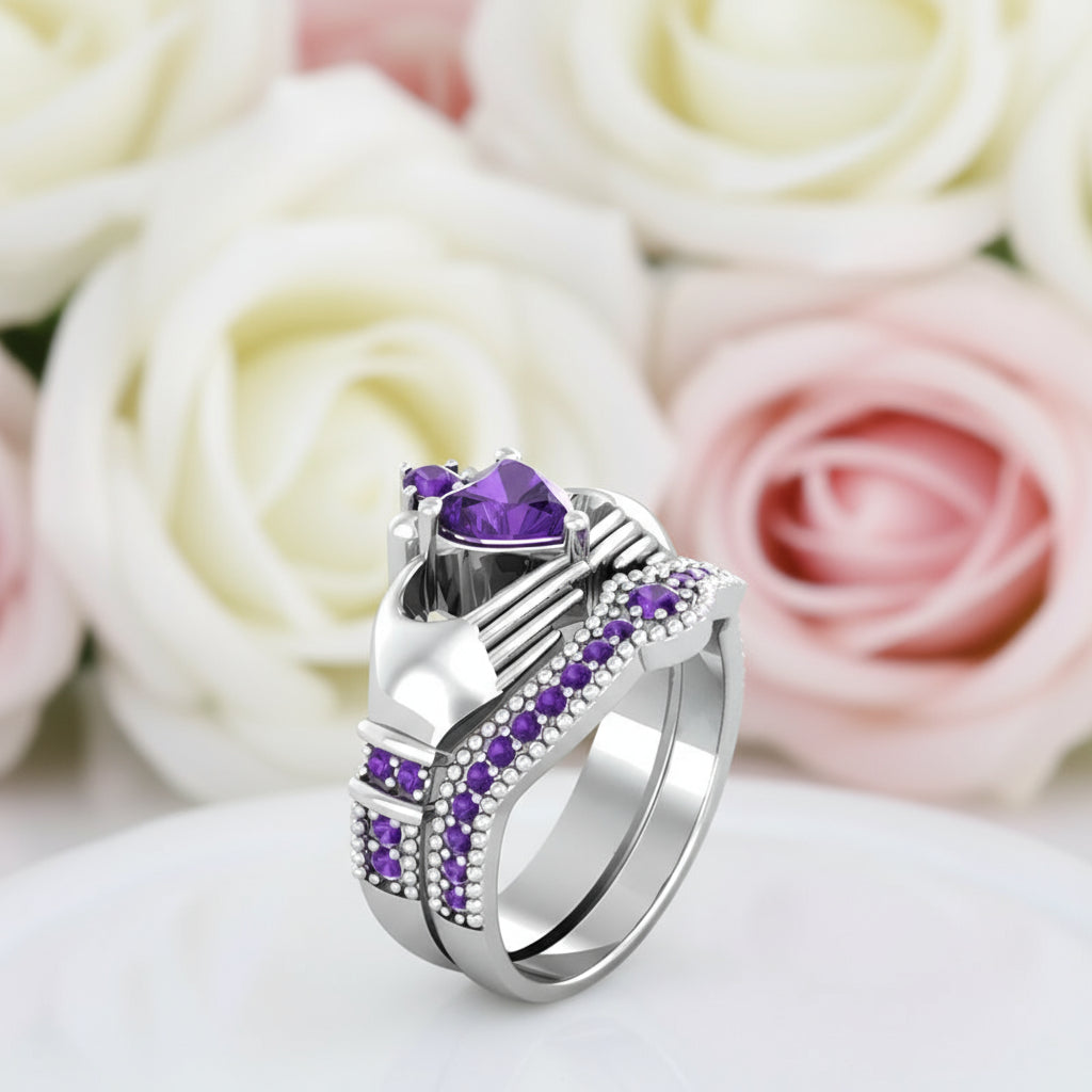 Claddagh Wedding Ring Set in Purple Diamond-Black Diamonds New York