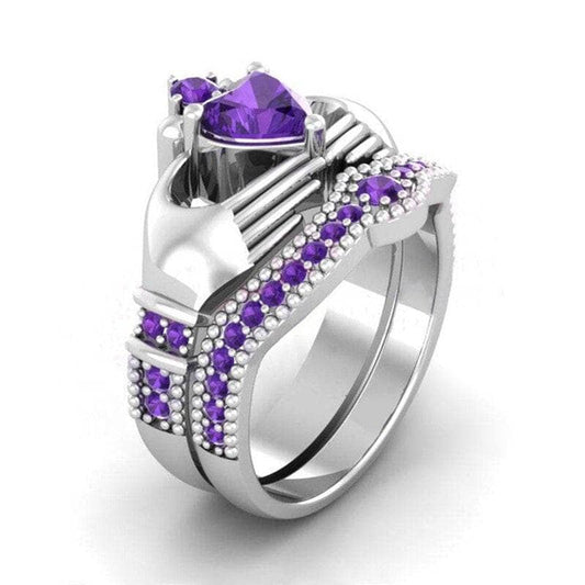 Claddagh Wedding Ring Set in Purple Created Diamond-Black Diamonds New York